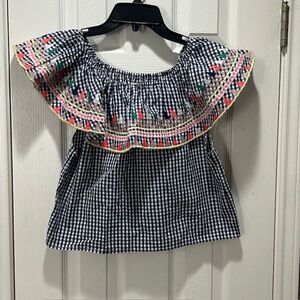 Velzera Embroidered Blouse Sm Peasant Fiesta Off Shoulder Cotton Black/White Ckd